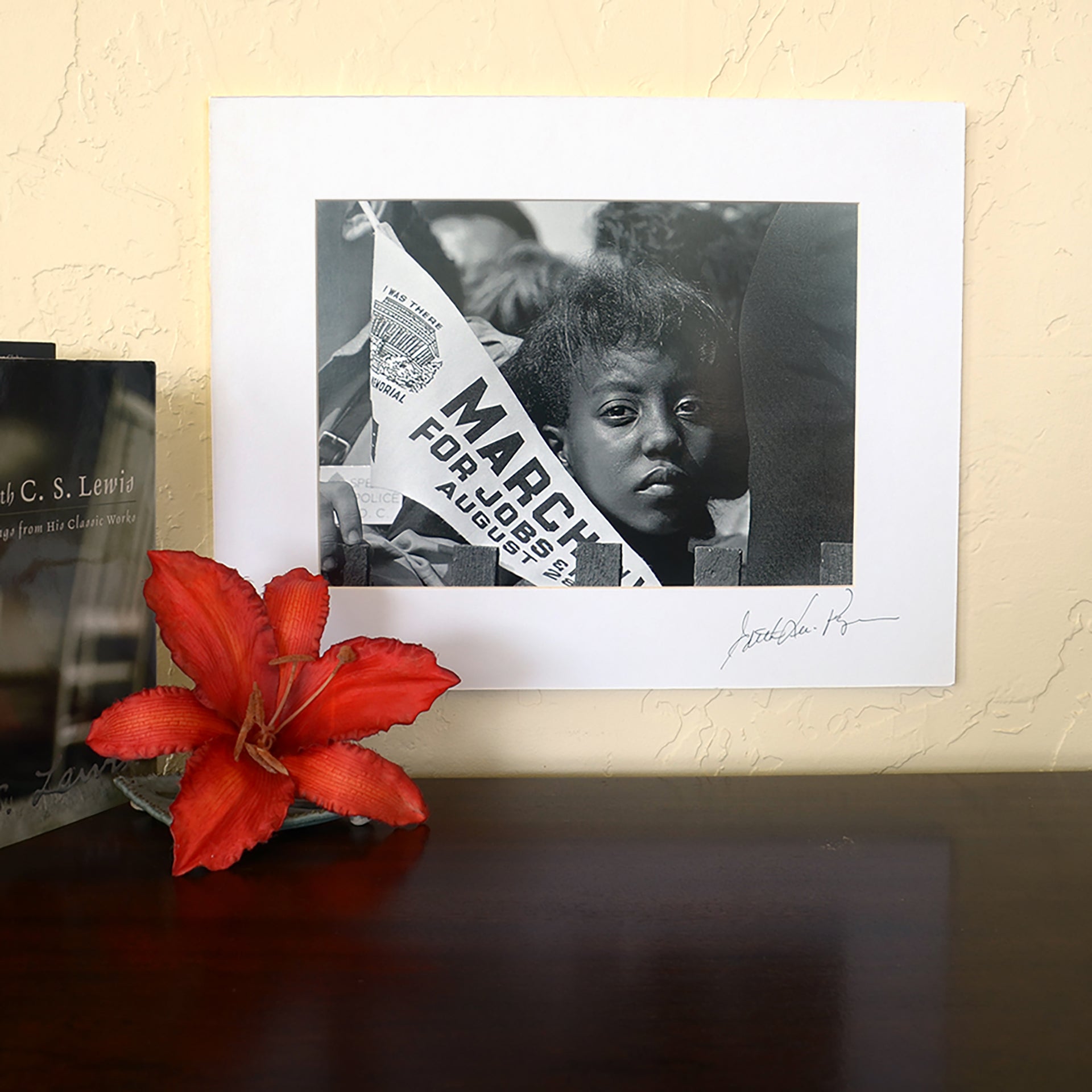 Young Woman at Civil Rights March Signed Matted Print