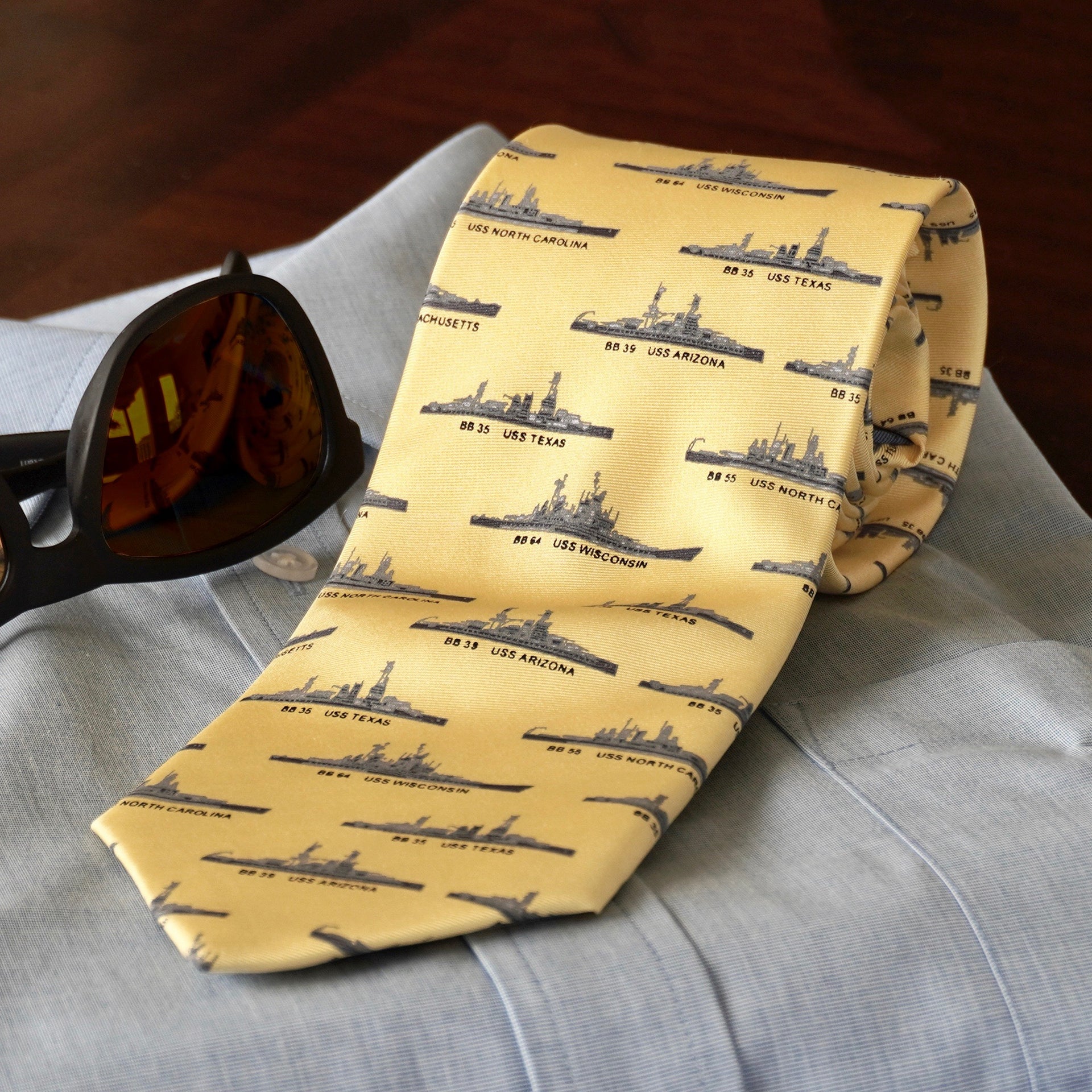 Yellow US Battleships Silk Tie