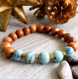 Teal Agate and Pearwood Bracelet
