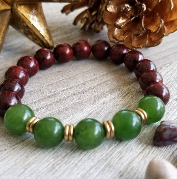 Red Sandalwood with Green Jade Bracelet